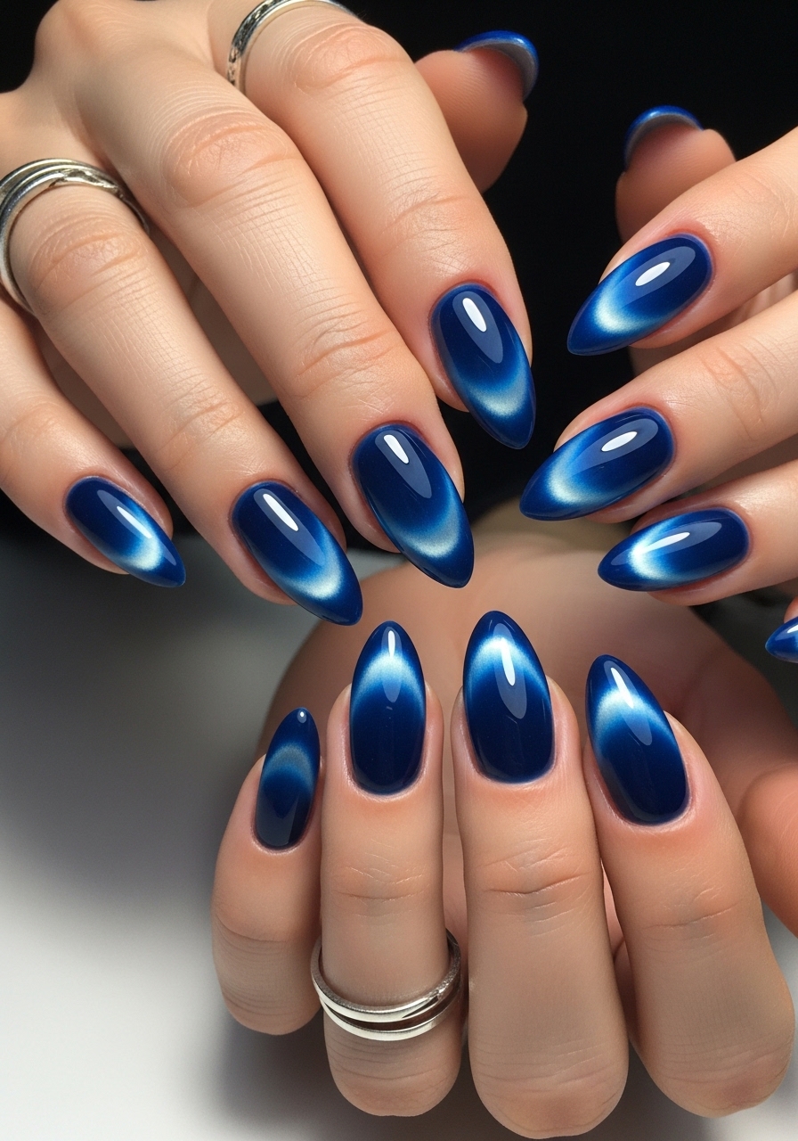 Blue Cat Eye Summer Nails